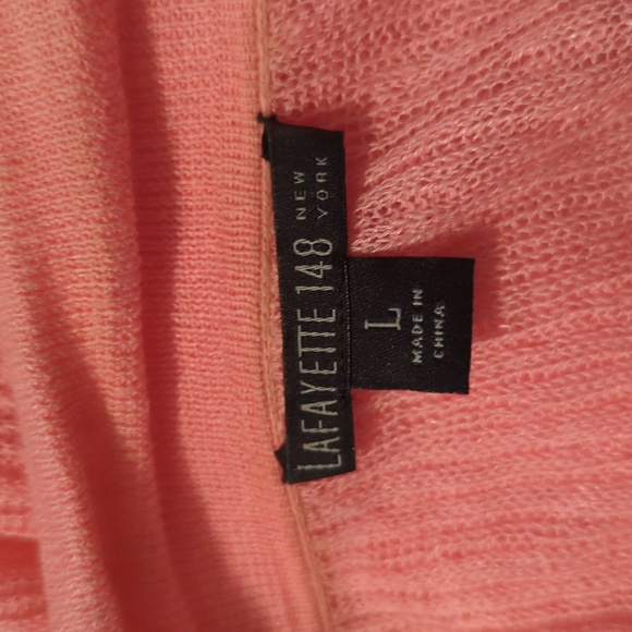 LAFAYETTE 148 New York sz Large Open Knit Linen & Cotton Long Pink Cardigan - Picture 5 of 6